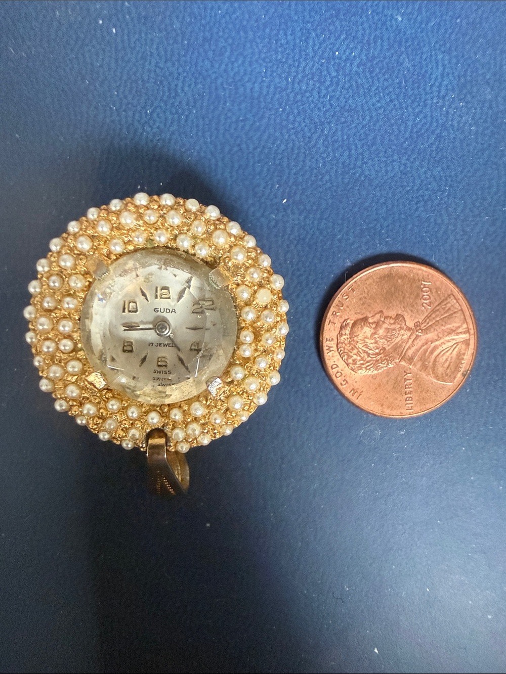 Gold-Tone Pearl Accent Pendant Watch